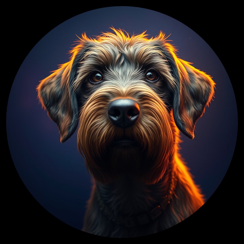 Cosmic medallion portrait of PFZ9E12_PFZ9E12, a Wirehaired Pointing Griffon
