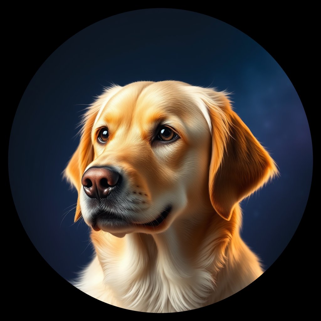 Cosmic medallion portrait of PFZ9F03_PFZ9F03, a Golden Retriever