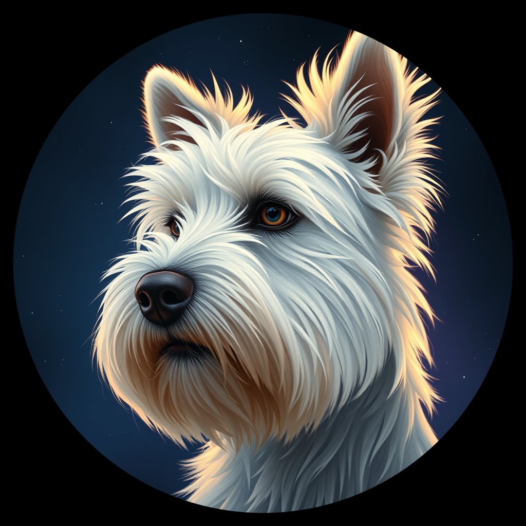 Cosmic medallion portrait of PFZ9F04_PFZ9F04, a West Highland White Terrier