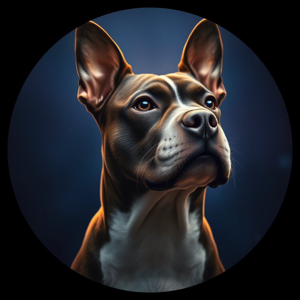Cosmic medallion portrait of PFZ9F05_PFZ9F05, a Staffordshire Bull Terrier