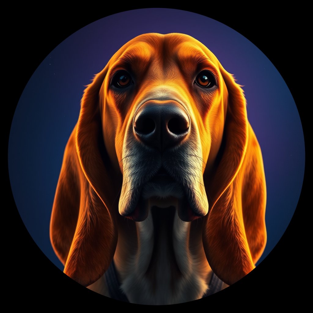 Cosmic medallion portrait of PFZ9F07_PFZ9F07, a Basset Hound