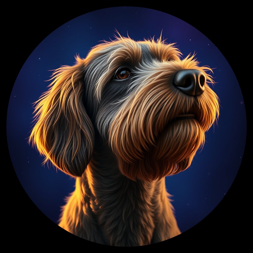 Cosmic medallion portrait of PFZ9F08_PFZ9F08, a Wirehaired Pointing Griffon