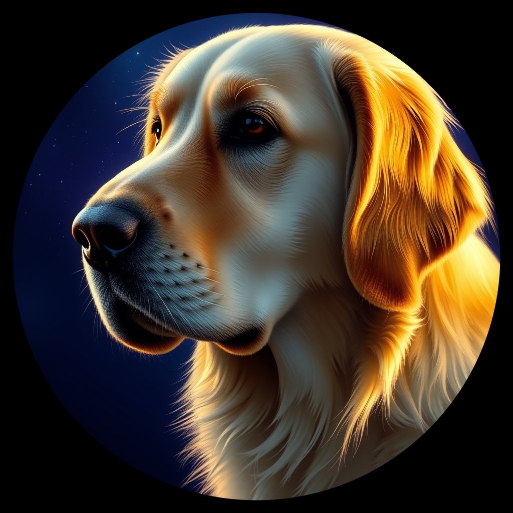 Cosmic medallion portrait of PFZ9F09_PFZ9F09, a Golden Retriever