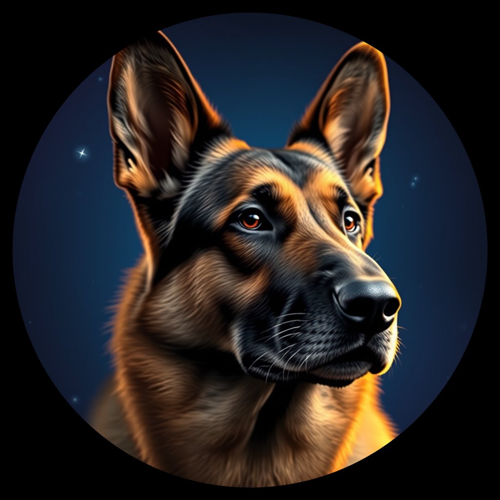 Cosmic medallion portrait of PFZ9F11_PFZ9F11, a German Shepherd