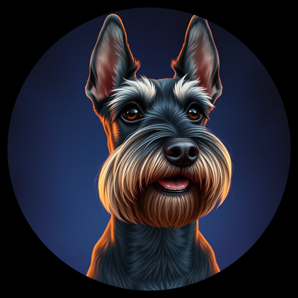 Cosmic medallion portrait of PFZ9G01_PFZ9G01, a Standard Schnauzer