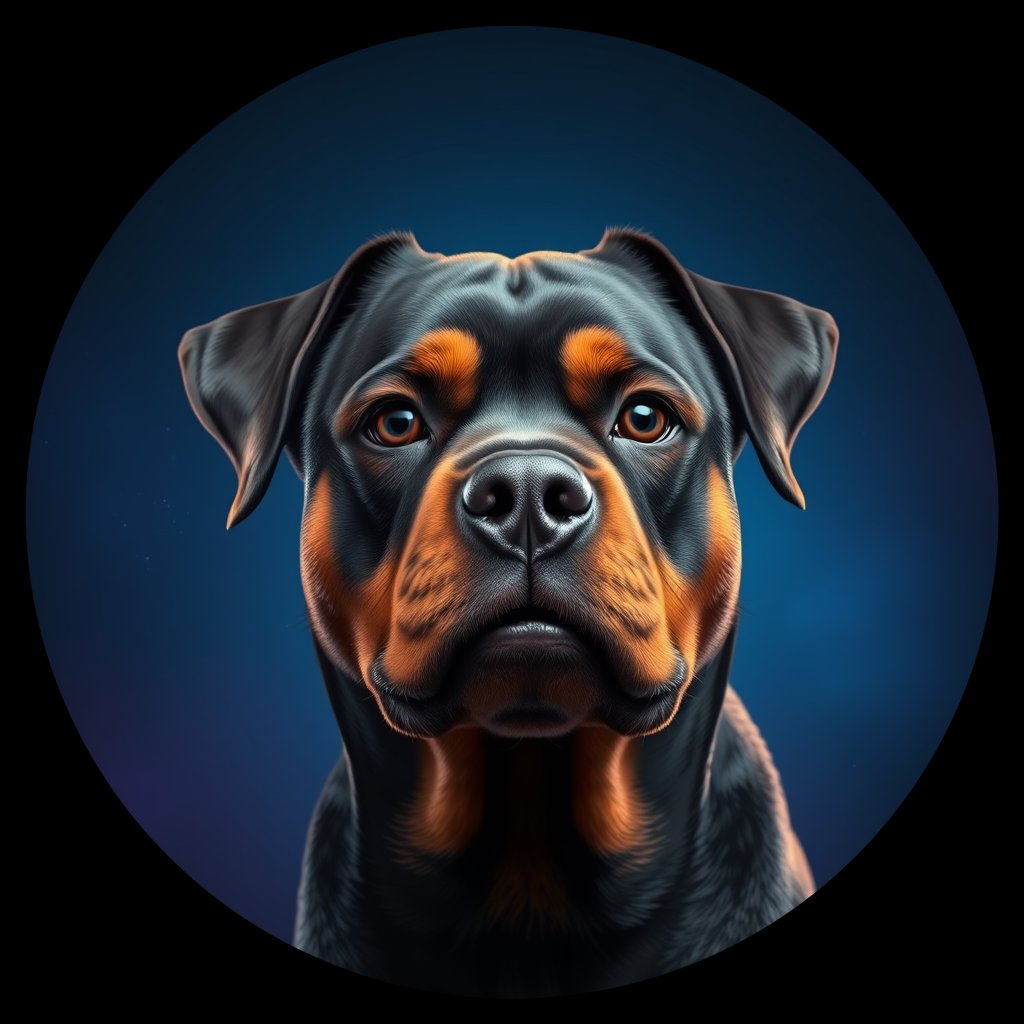 Cosmic medallion portrait of PFZ9G03_PFZ9G03, a Rottweiler