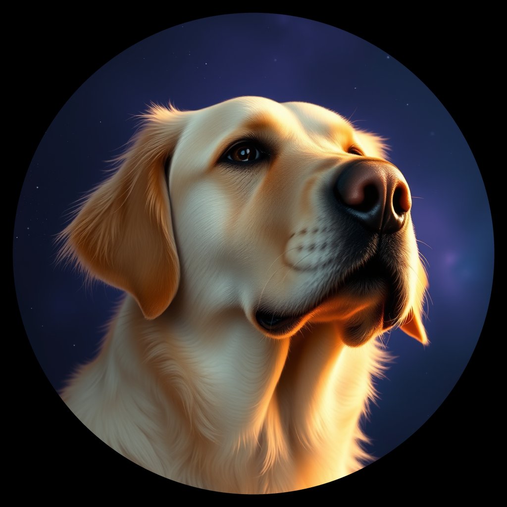 Cosmic medallion portrait of PFZ9G04_PFZ9G04, a Golden Retriever