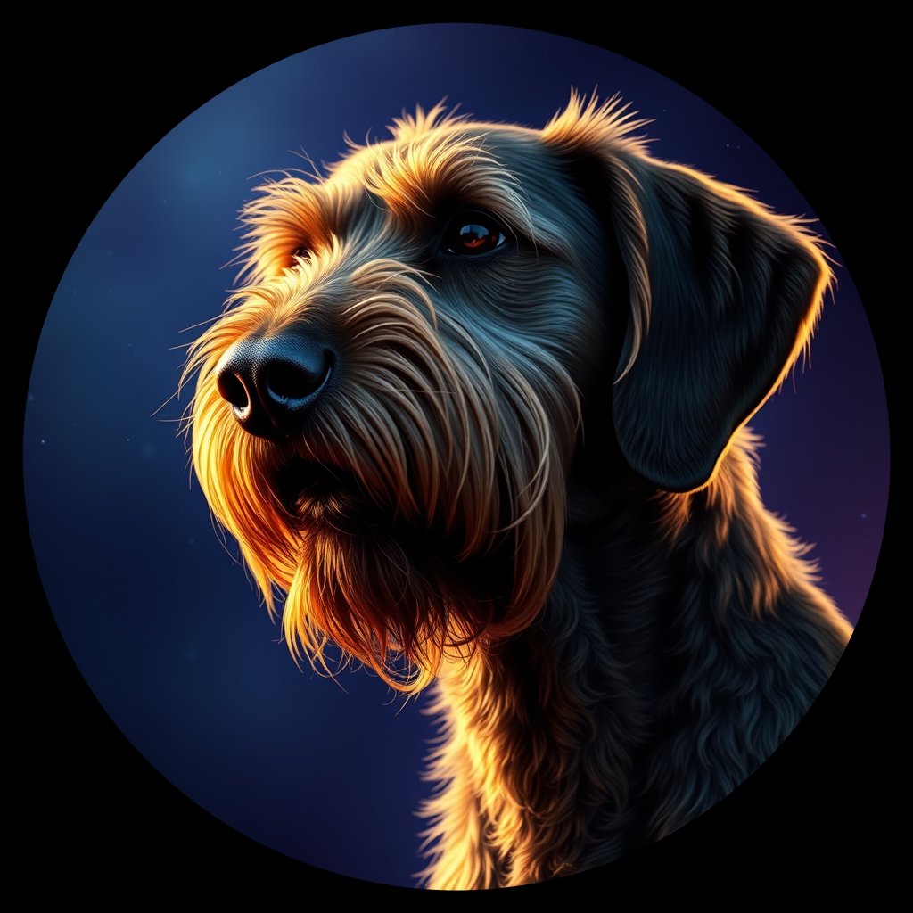 Cosmic medallion portrait of PFZ9G05_PFZ9G05, a Wirehaired Pointing Griffon