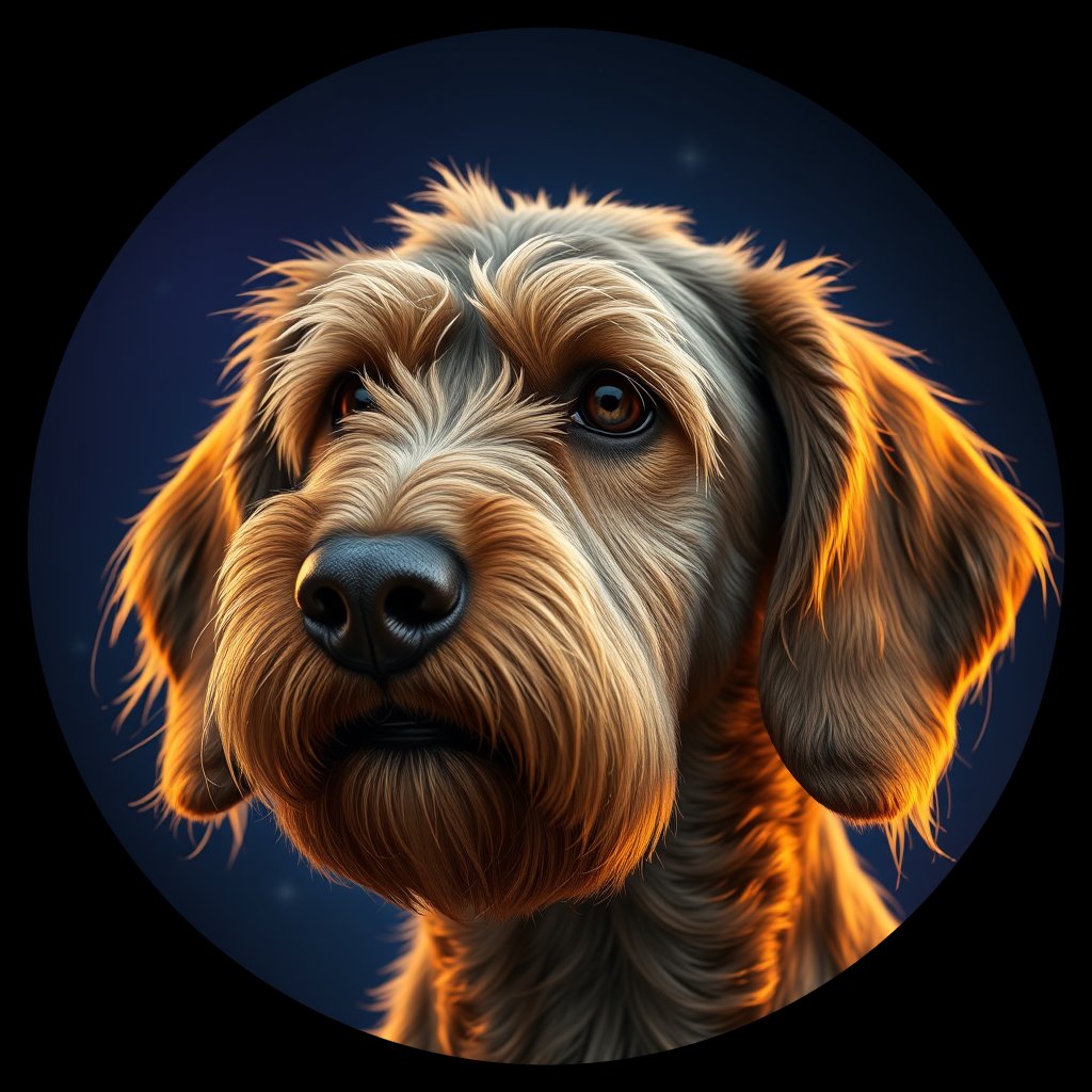 Cosmic medallion portrait of PFZ9G06_PFZ9G06, a Wirehaired Pointing Griffon