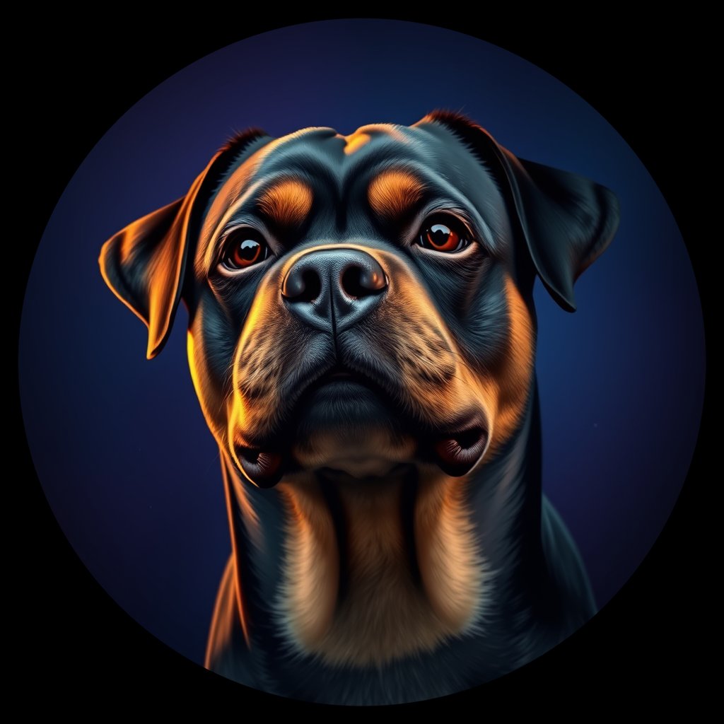 Cosmic medallion portrait of PFZ9G07_PFZ9G07, a Rottweiler