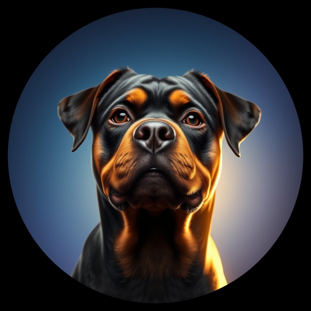 Cosmic medallion portrait of PFZ9G09_PFZ9G09, a Rottweiler