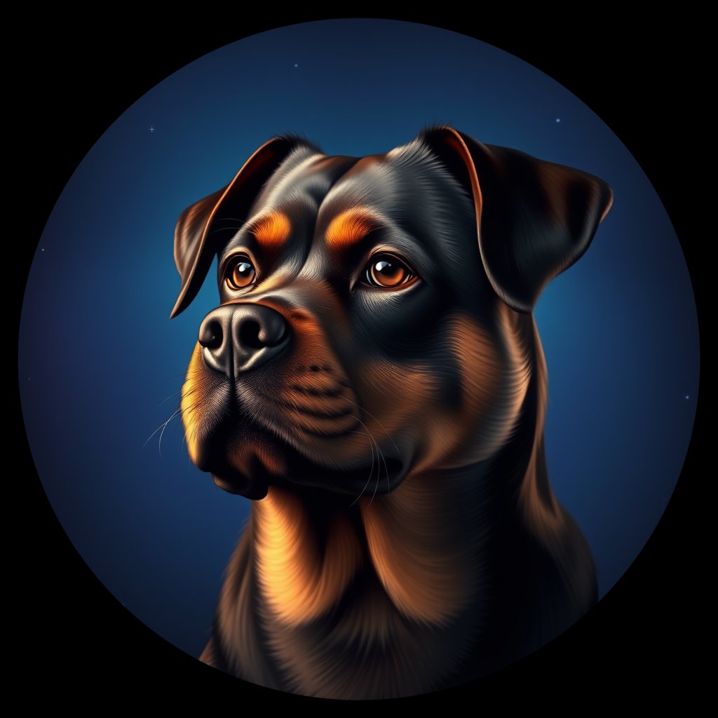 Cosmic medallion portrait of PFZ9G10_PFZ9G10, a Rottweiler