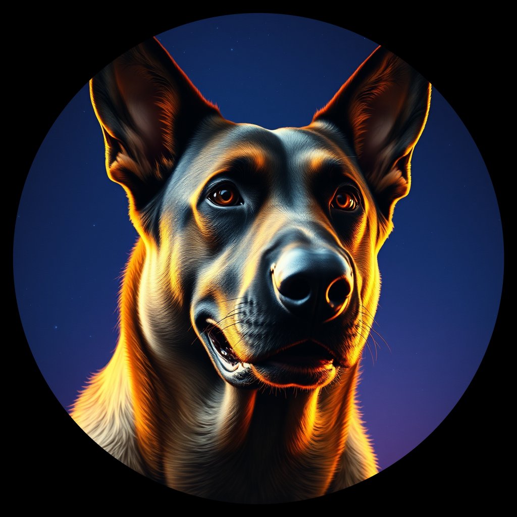 Cosmic medallion portrait of PFZ9G11_PFZ9G11, a Belgian Malinois