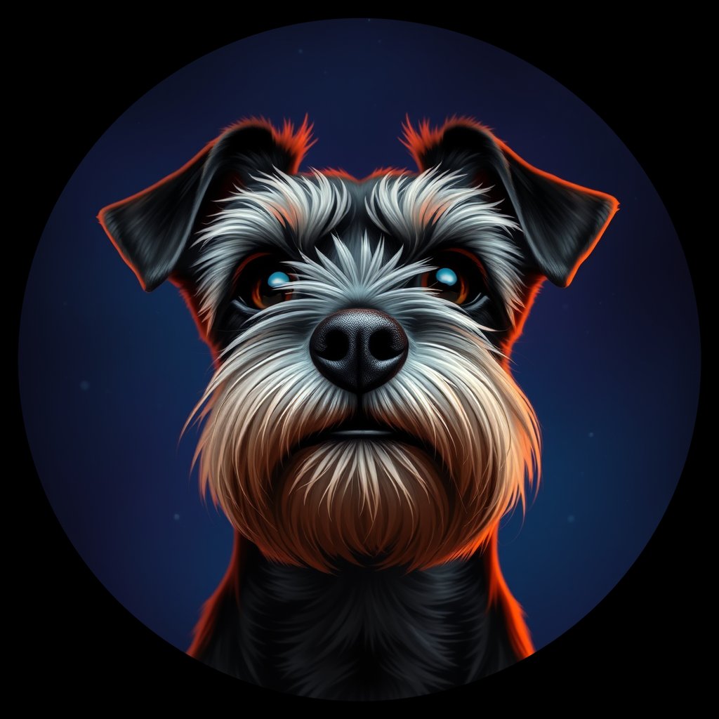 Cosmic medallion portrait of PFZ9H02_PFZ9H02, a Miniature Schnauzer