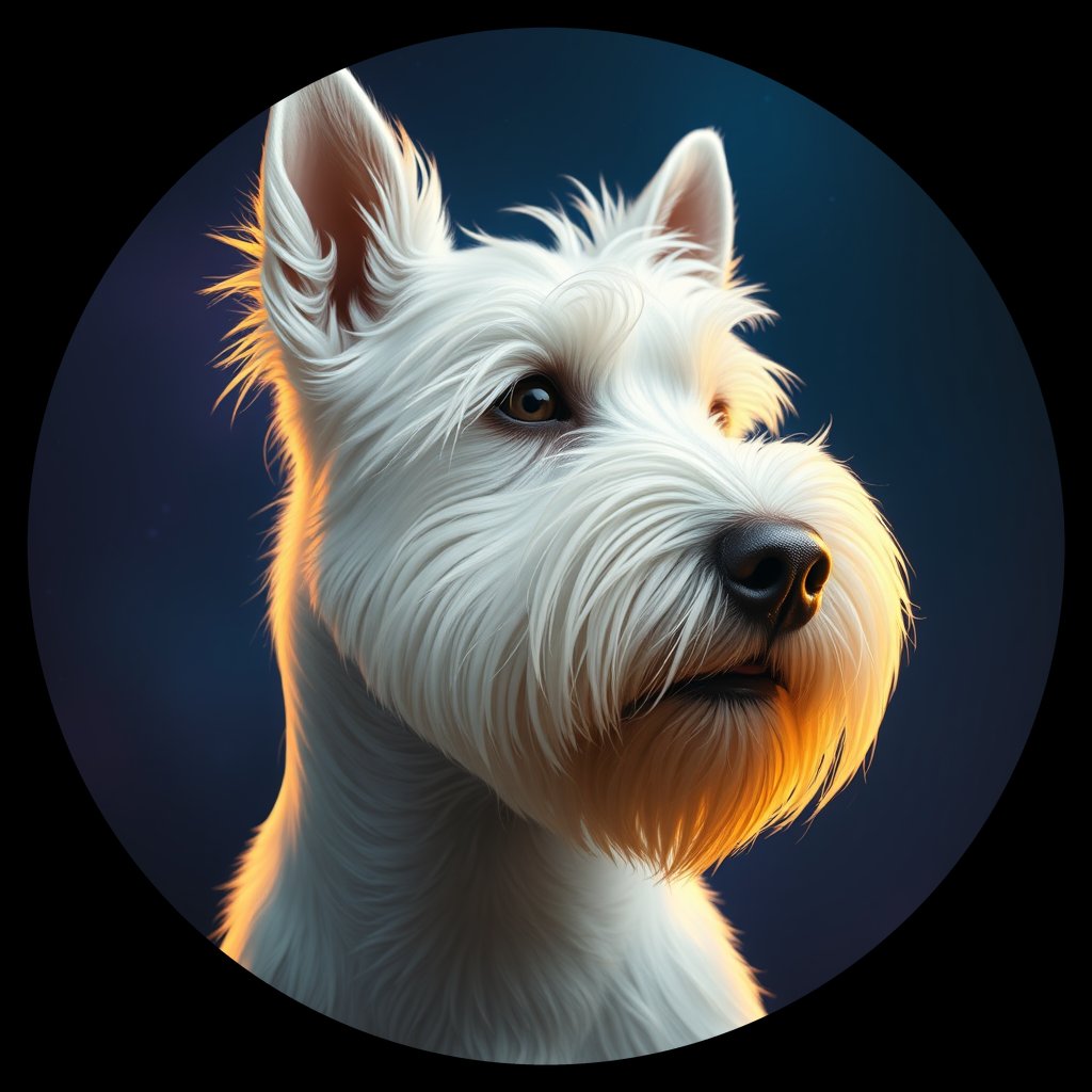 Cosmic medallion portrait of PFZ9H04_PFZ9H04, a West Highland White Terrier