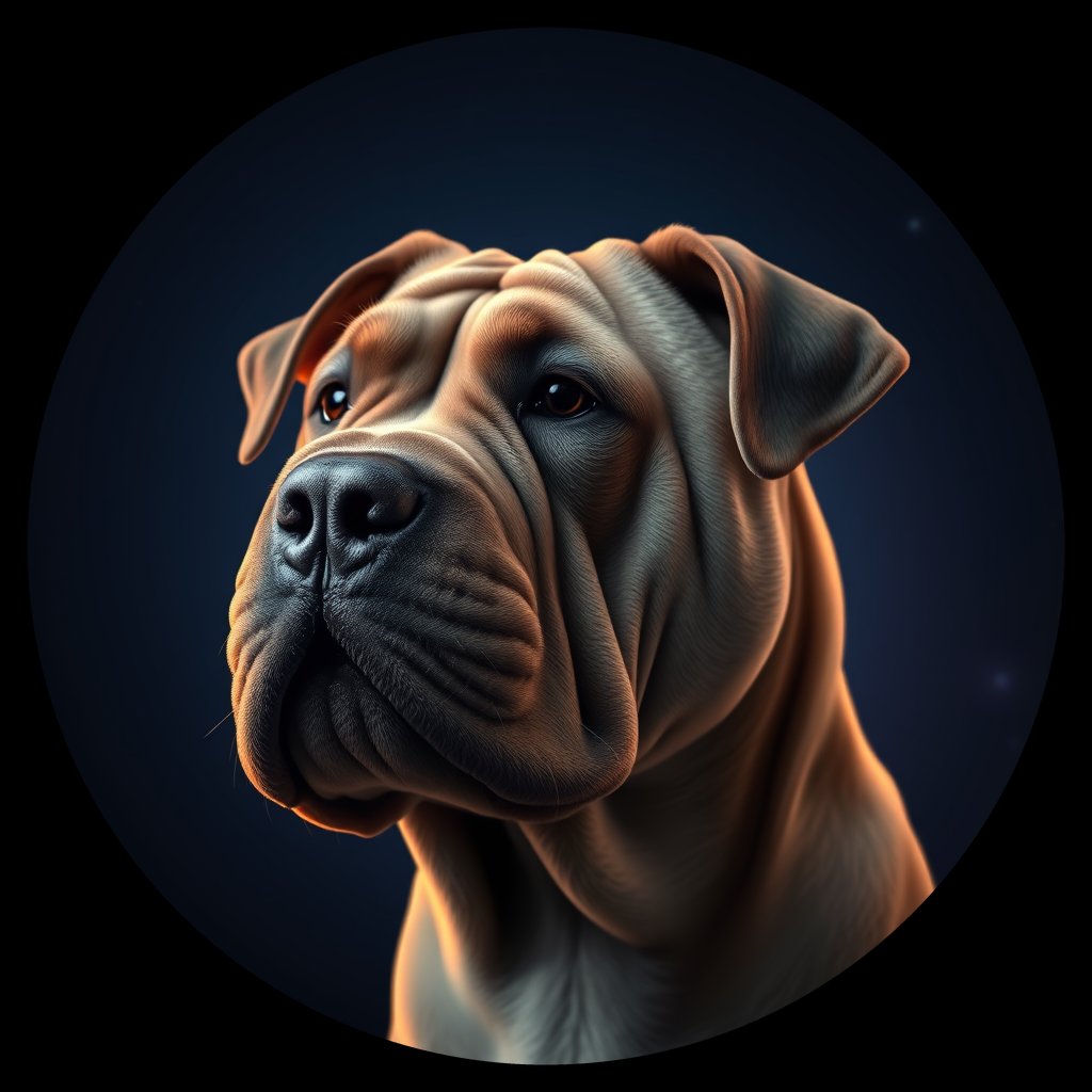 Cosmic medallion portrait of PFZ9H06_PFZ9H06, a Chinese Shar Pei