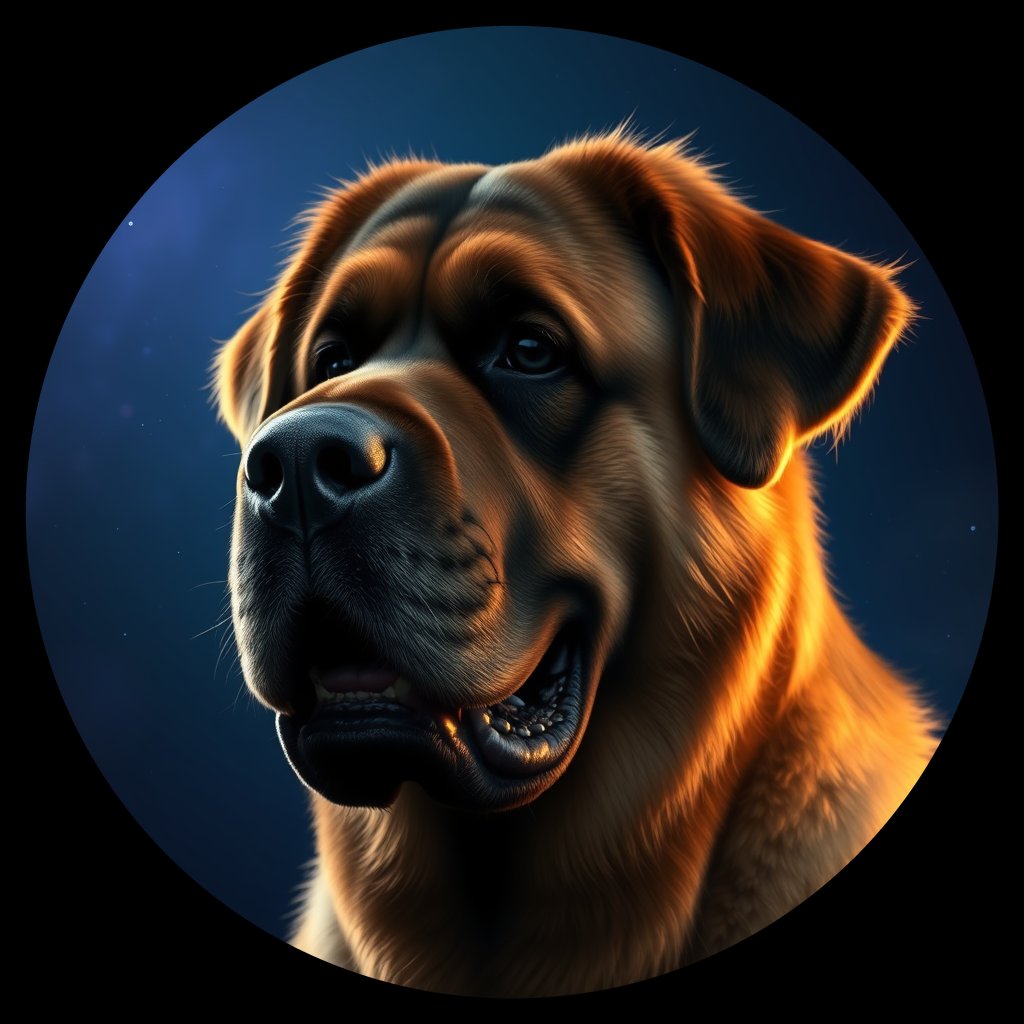 Cosmic medallion portrait of PFZ9H09_PFZ9H09, a Leonberger