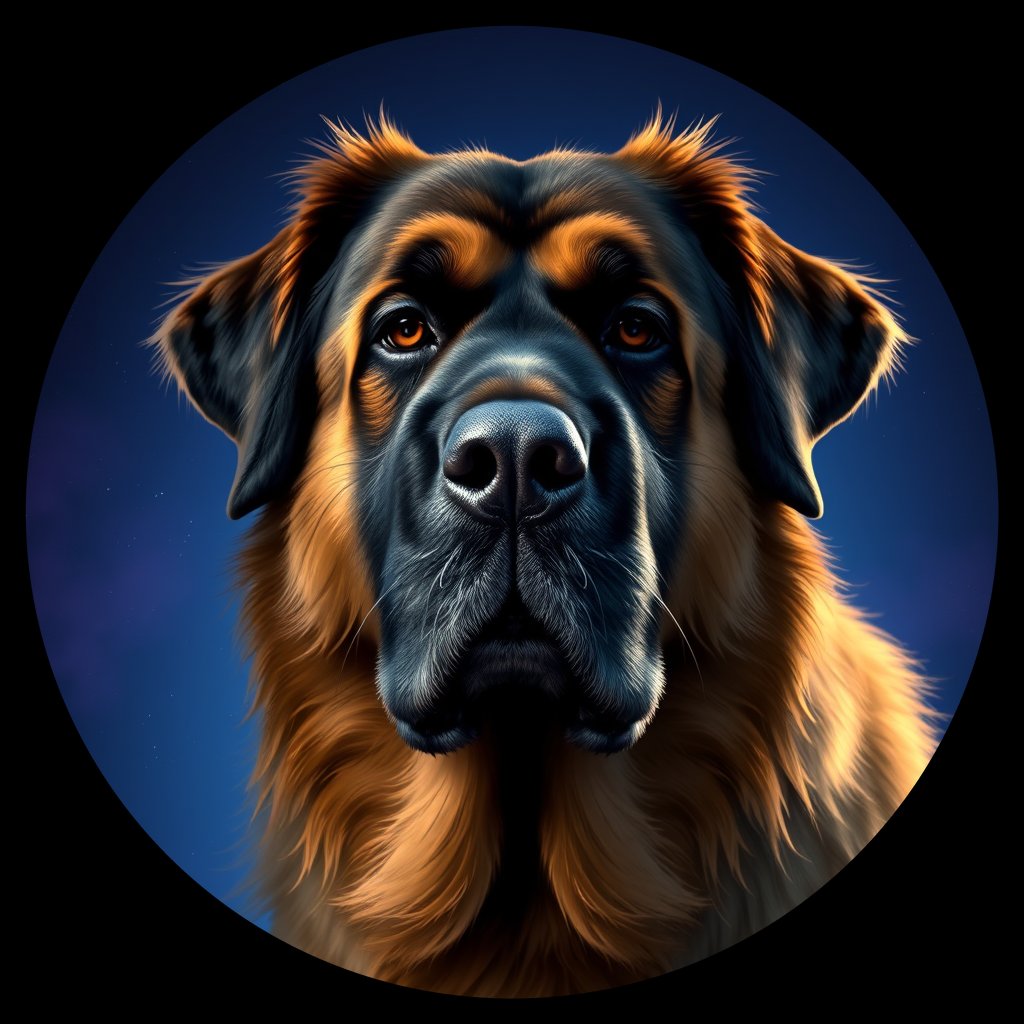 Cosmic medallion portrait of PFZ9H12_PFZ9H12, a Leonberger