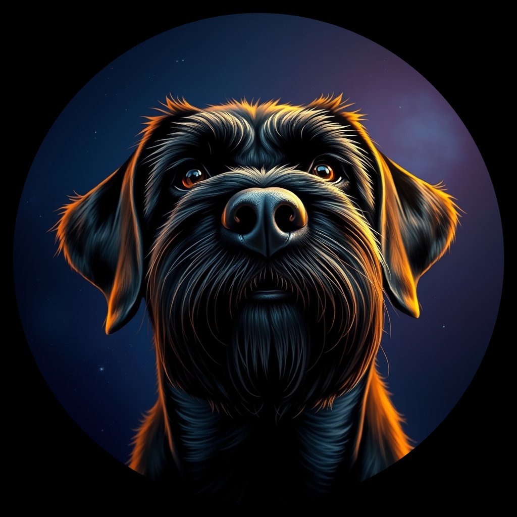 Cosmic medallion portrait of PGOD_34715, a Portuguese Water Dog