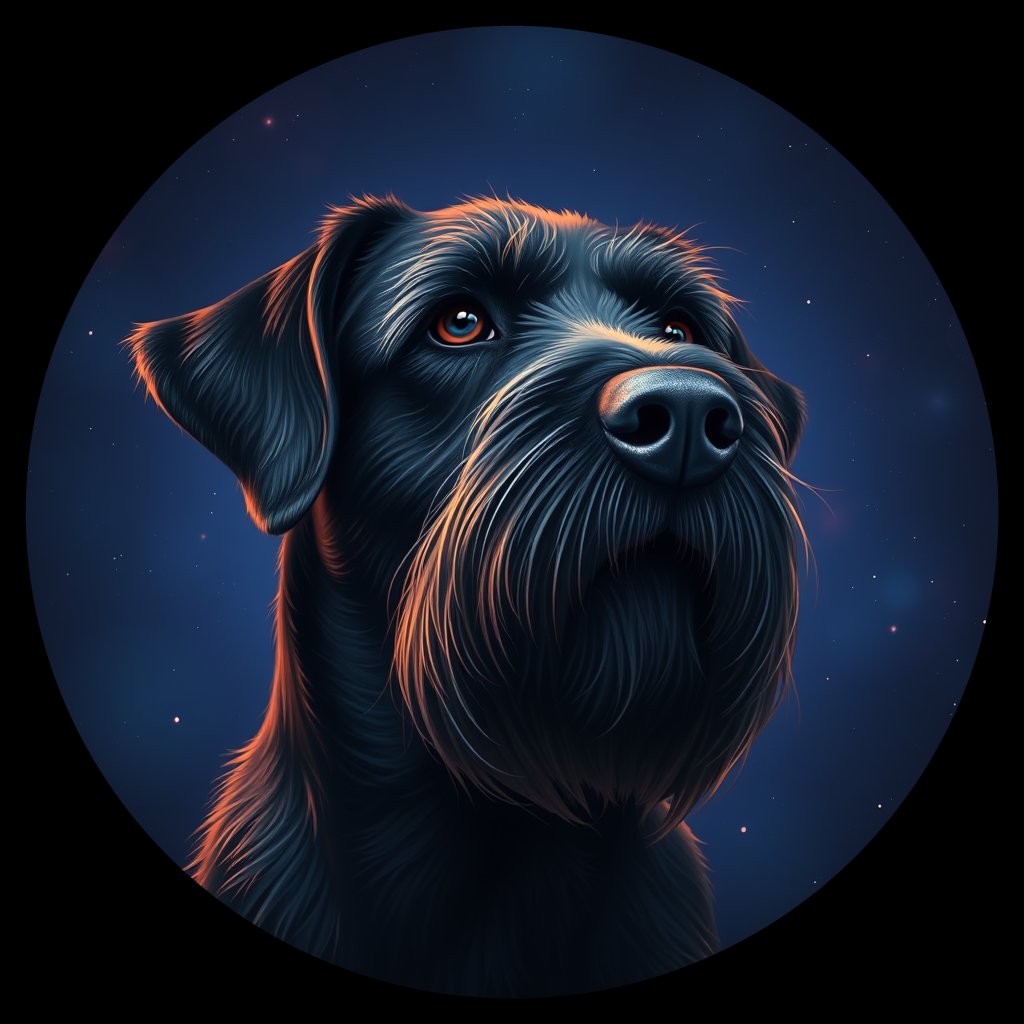 Cosmic medallion portrait of PGOD_34717, a Portuguese Water Dog