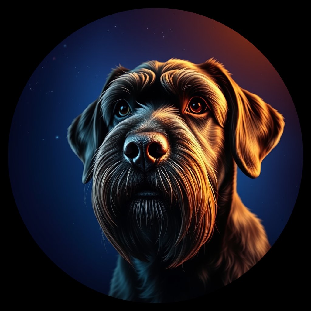Cosmic medallion portrait of PGOD_34718, a Portuguese Water Dog