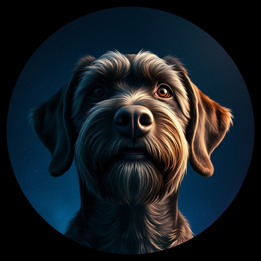 Cosmic medallion portrait of PGOD_34719, a Portuguese Water Dog