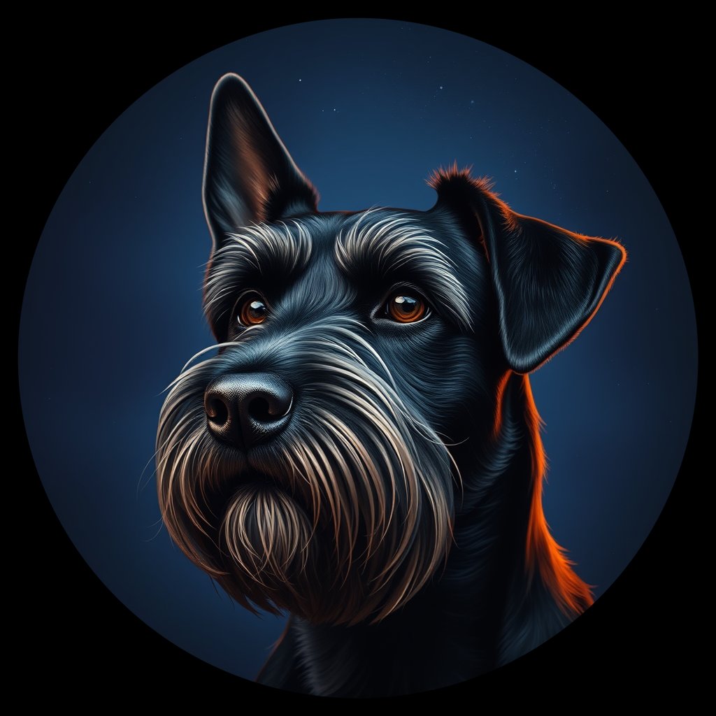Cosmic medallion portrait of PGOD_34720, a Portuguese Water Dog