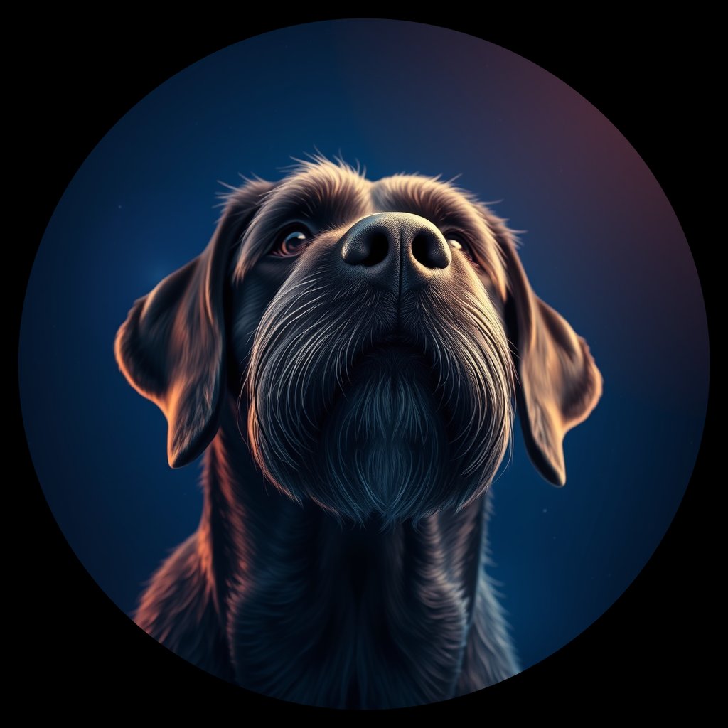 Cosmic medallion portrait of PGOD_34721, a Portuguese Water Dog