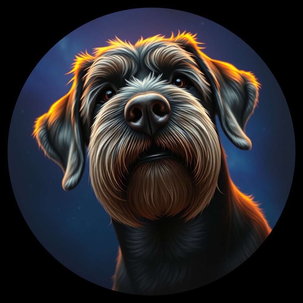 Cosmic medallion portrait of PGOD_34722, a Portuguese Water Dog