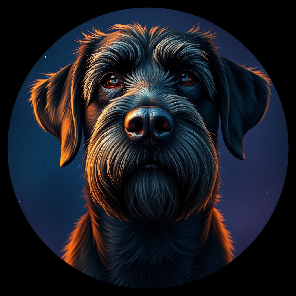Cosmic medallion portrait of PGOD_34736, a Portuguese Water Dog