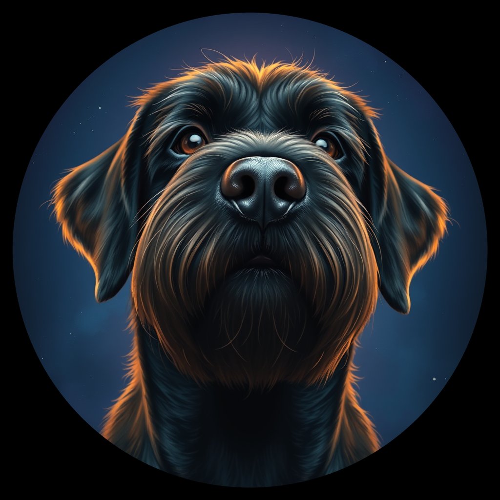 Cosmic medallion portrait of PGOD_34775, a Portuguese Water Dog