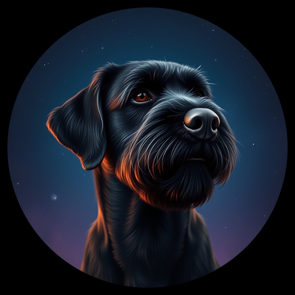 Cosmic medallion portrait of PGOD_34777, a Portuguese Water Dog