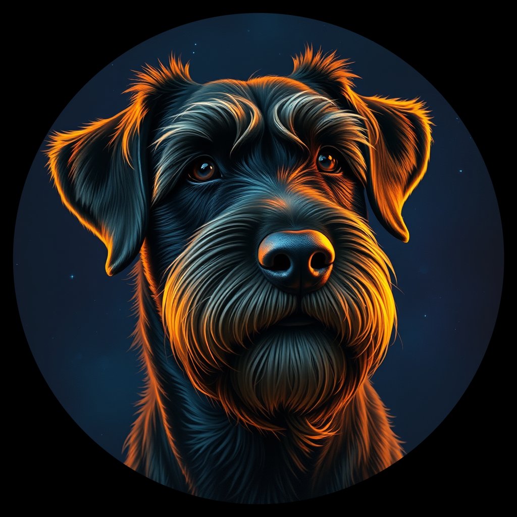 Cosmic medallion portrait of PGOD_34778, a Portuguese Water Dog