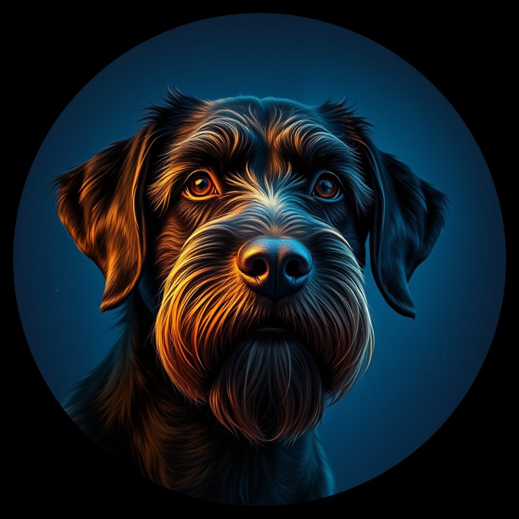 Cosmic medallion portrait of PGOD_34779, a Portuguese Water Dog