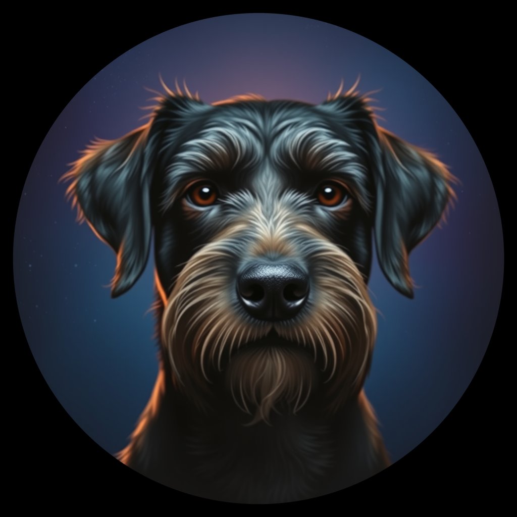 Cosmic medallion portrait of PGOD_34780, a Portuguese Water Dog