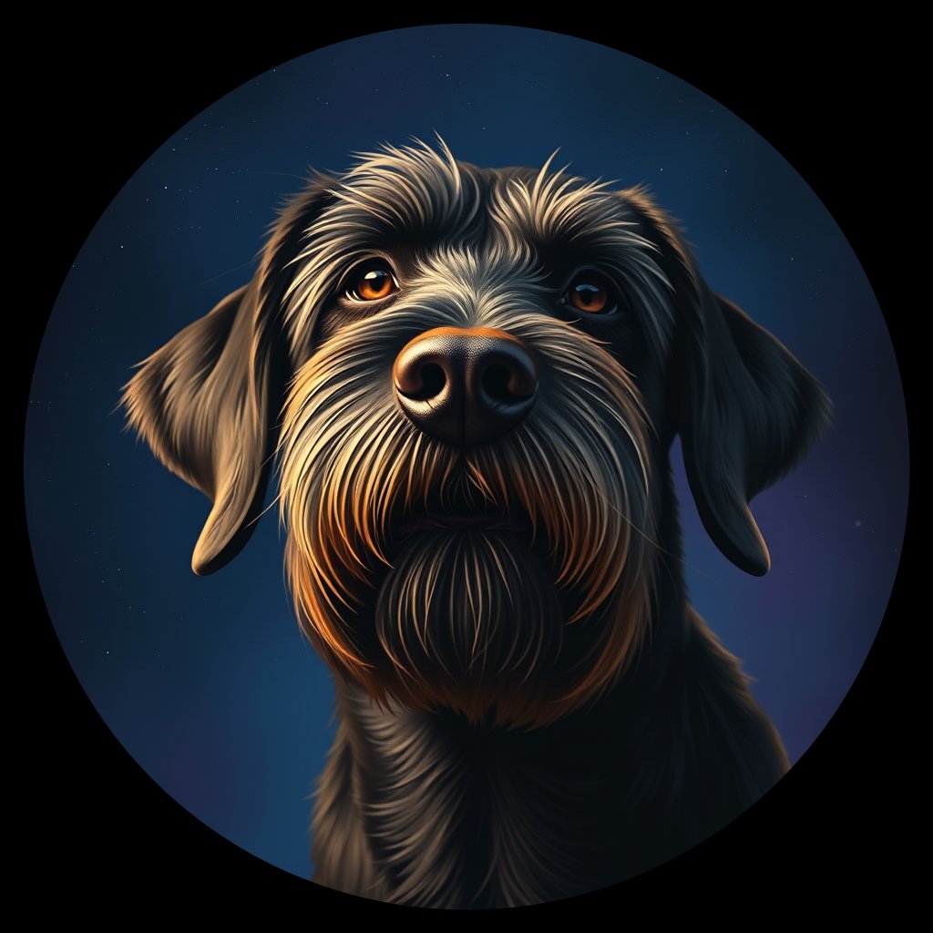Cosmic medallion portrait of PGOD_34781, a Portuguese Water Dog