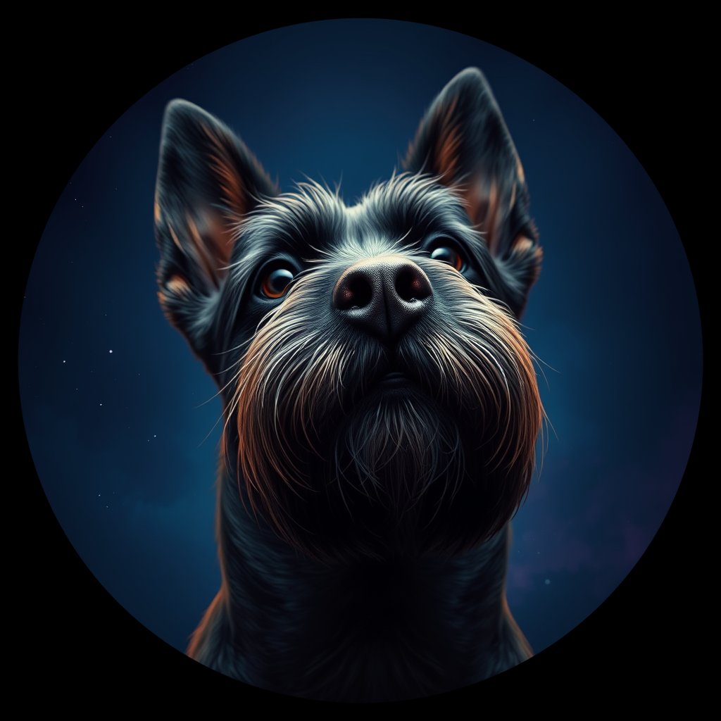 Cosmic medallion portrait of PGOD_34782, a Portuguese Water Dog