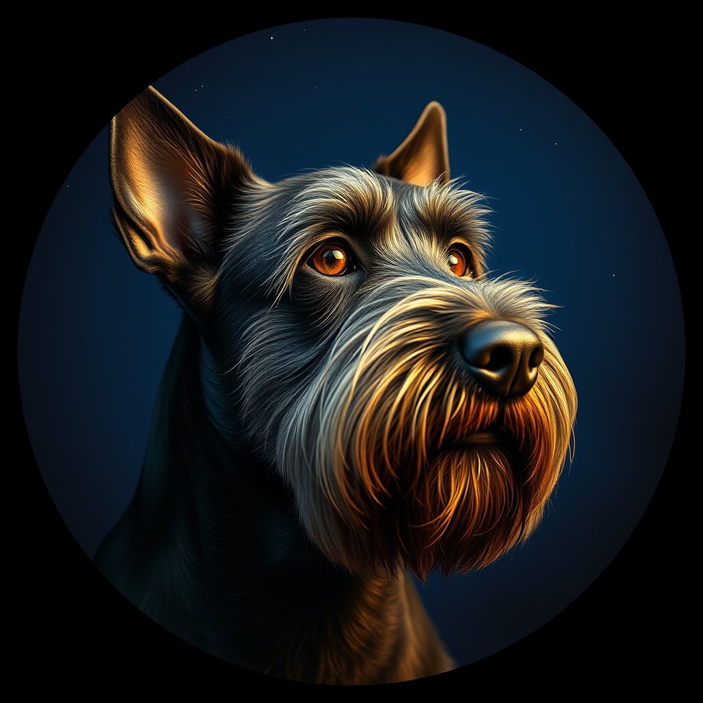 Cosmic medallion portrait of PGOD_34783, a Portuguese Water Dog