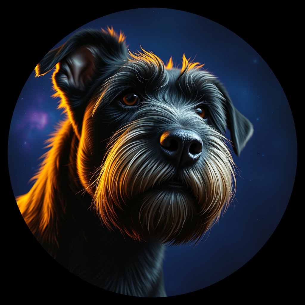 Cosmic medallion portrait of PGOD_34784, a Portuguese Water Dog