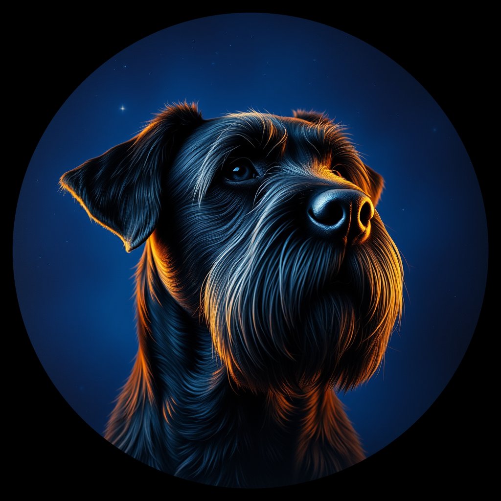 Cosmic medallion portrait of PGOD_34785, a Portuguese Water Dog