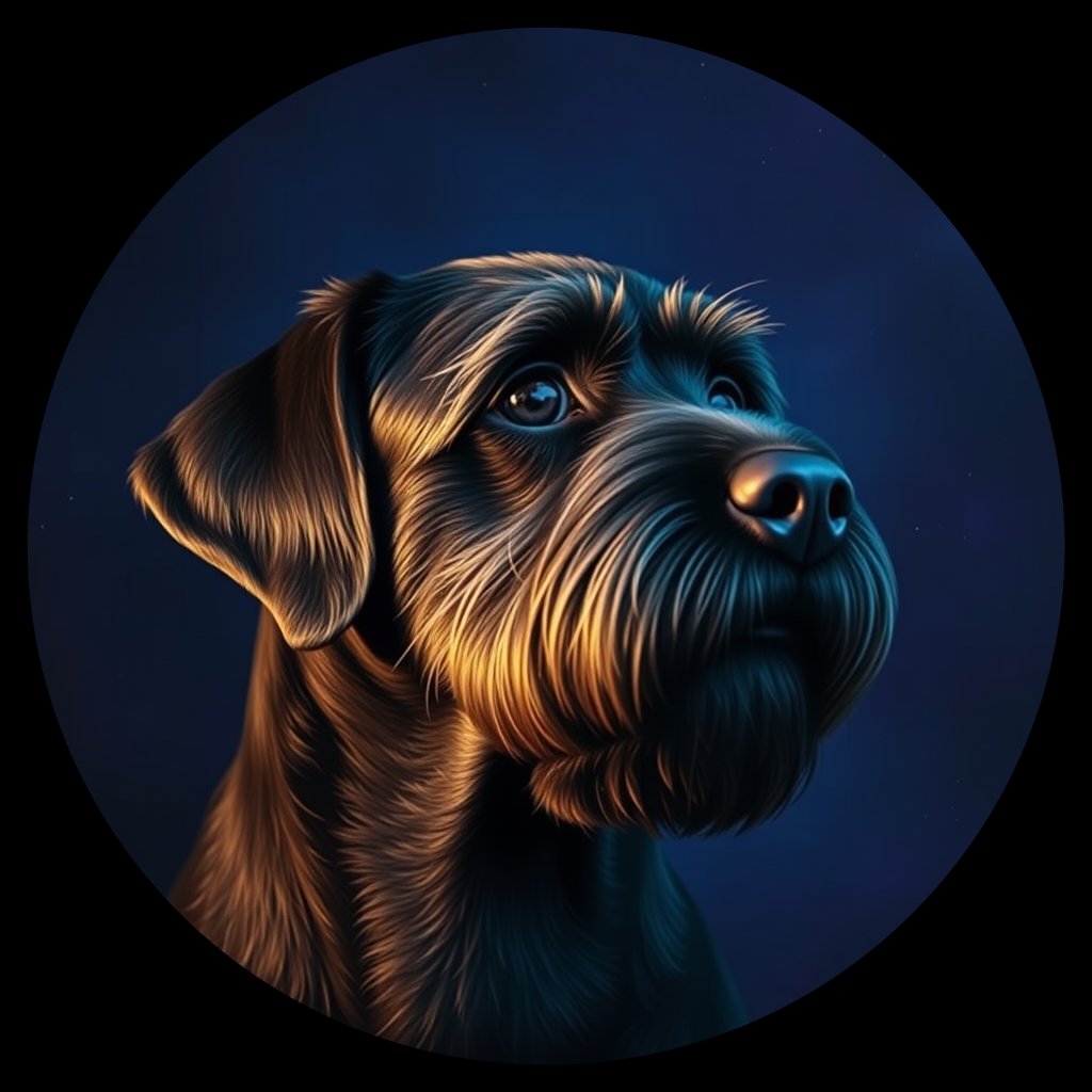 Cosmic medallion portrait of PGOD_34792, a Portuguese Water Dog