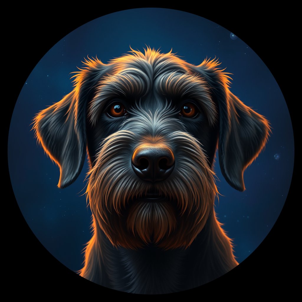 Cosmic medallion portrait of PGOD_34793, a Portuguese Water Dog