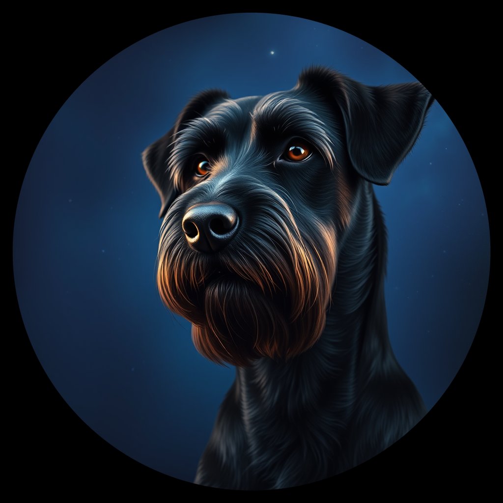 Cosmic medallion portrait of PGOD_34794, a Portuguese Water Dog