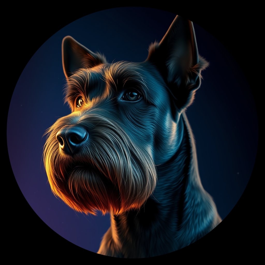 Cosmic medallion portrait of PGOD_34809, a Portuguese Water Dog