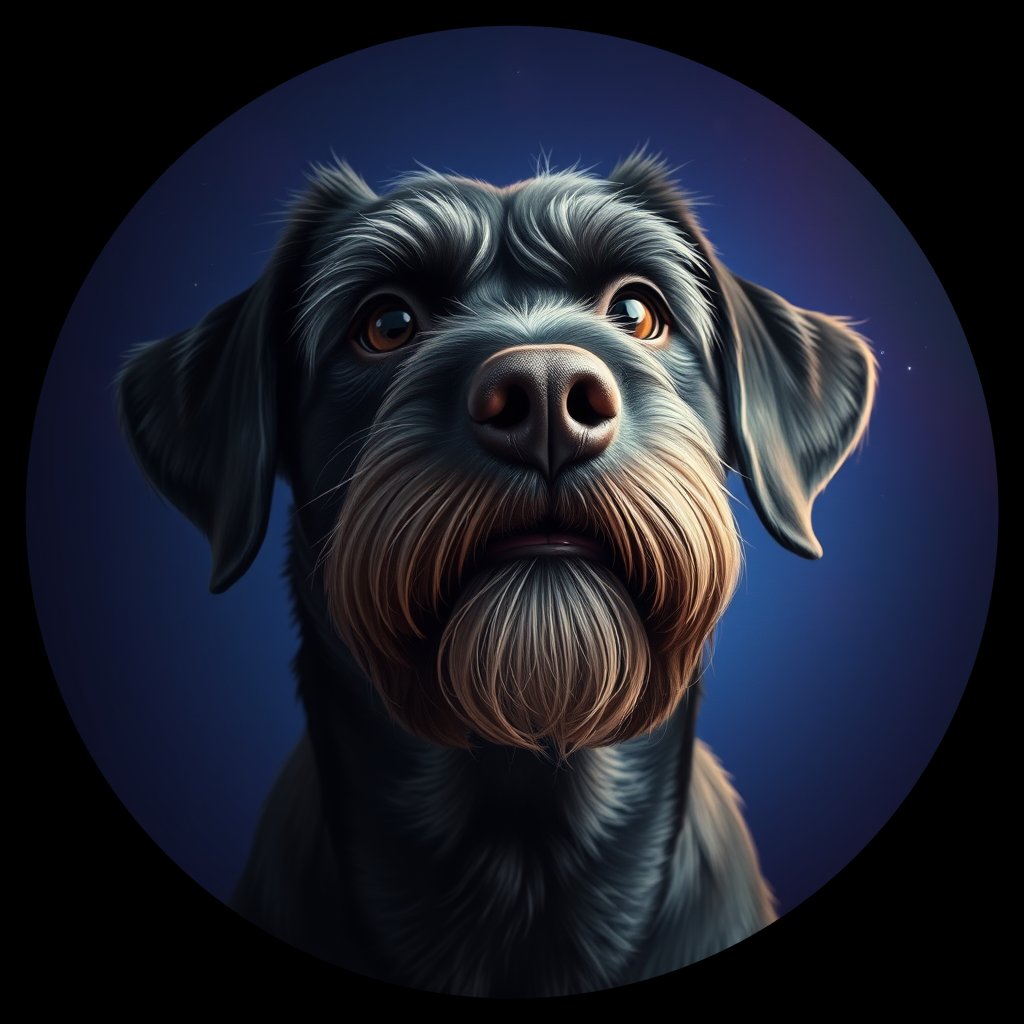 Cosmic medallion portrait of PGOD_34811, a Portuguese Water Dog