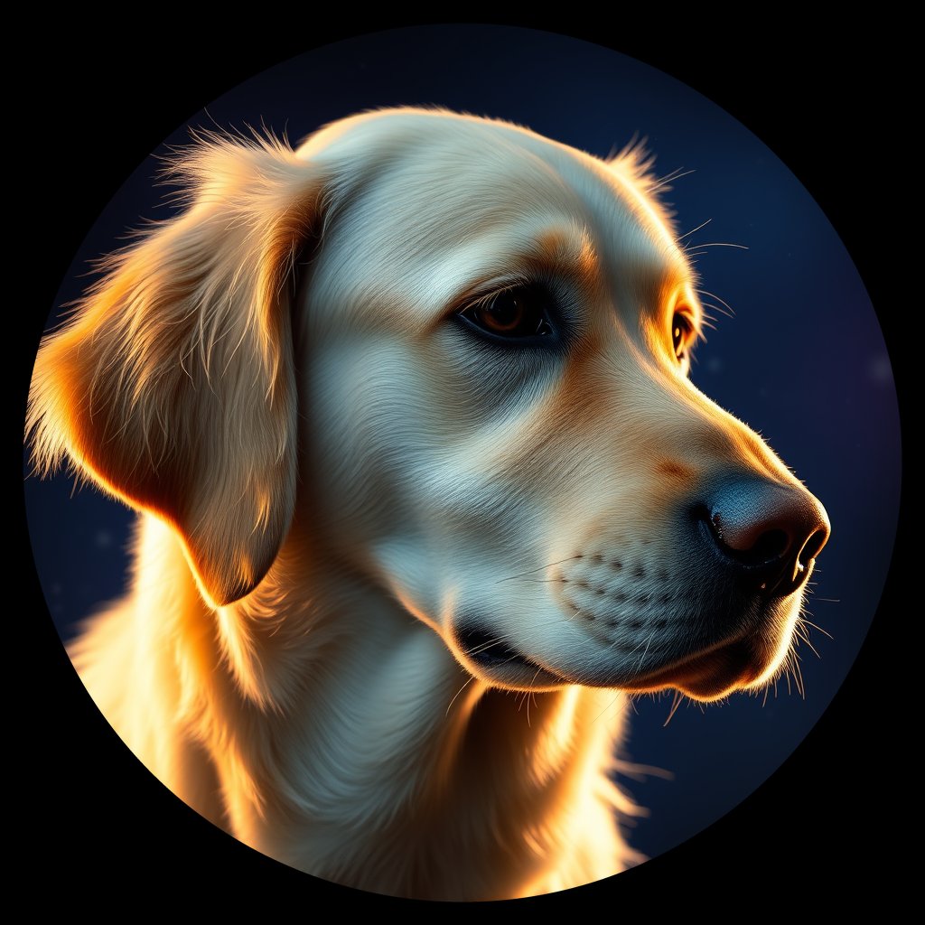 Cosmic medallion portrait of PILOT_grls007MPNZZ, a Golden Retriever
