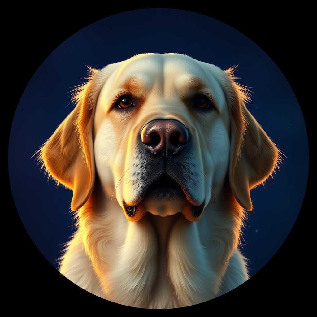 Cosmic medallion portrait of PILOT_grls0CXB5W99, a Golden Retriever