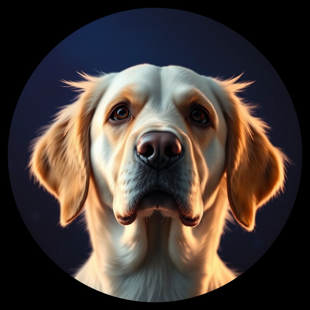 Cosmic medallion portrait of PILOT_grls0OENGRDD, a Golden Retriever