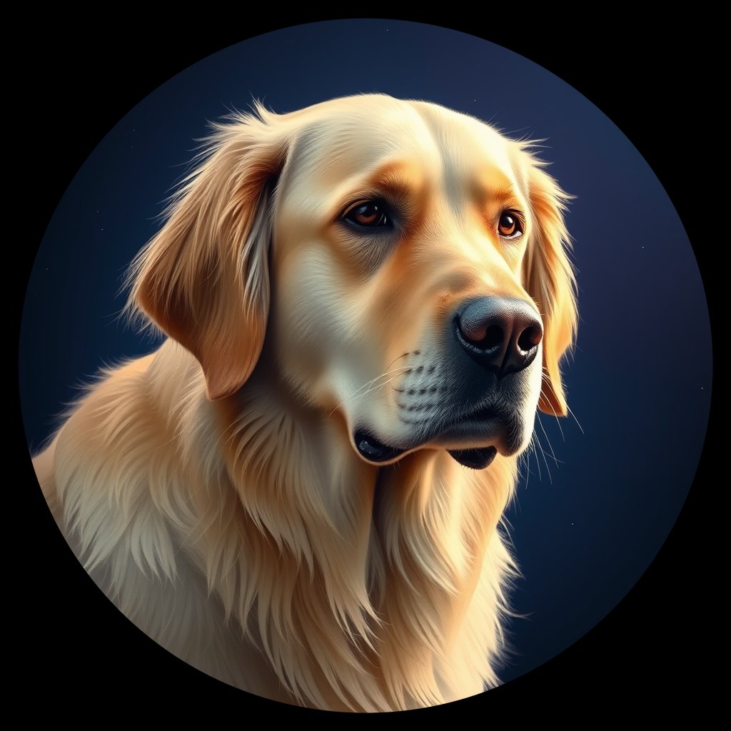 Cosmic medallion portrait of PILOT_grls0U11TOTT, a Golden Retriever