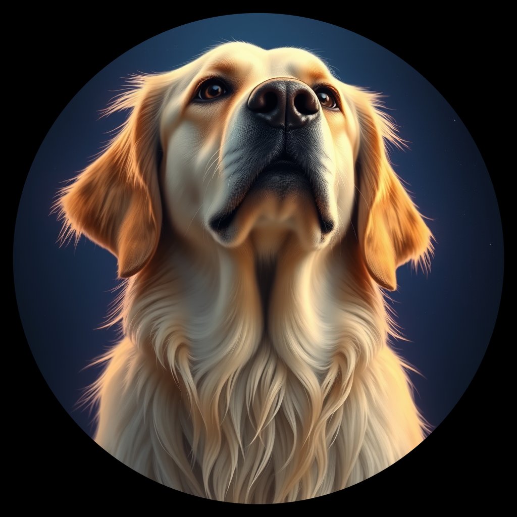 Cosmic medallion portrait of PILOT_grls1M18GUHH, a Golden Retriever
